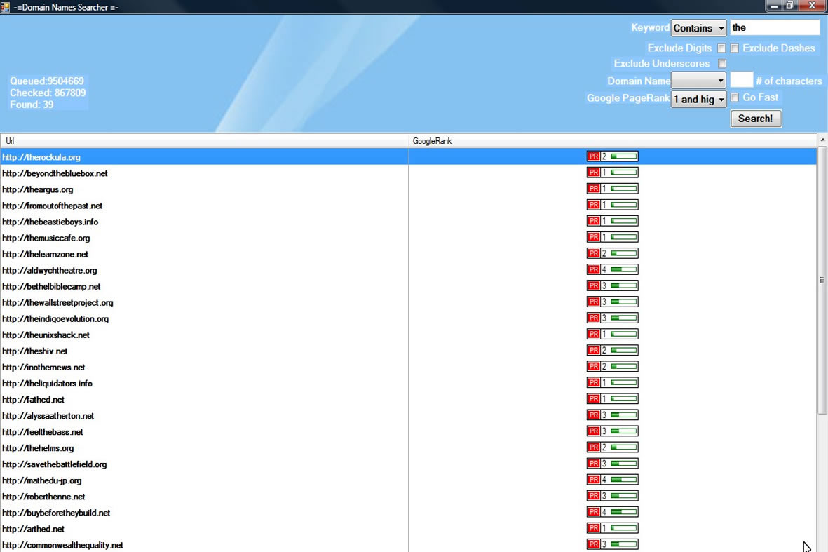 Google Domain Name Page Rank Finder Software
